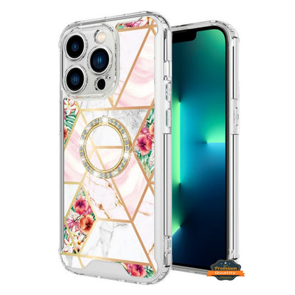 For Apple iPhone 16e /iPhone SE4 Fashion Design Bling Diamond Hybrid Protective Case, Ring Kickstand Hard PC + TPU Case Cover
