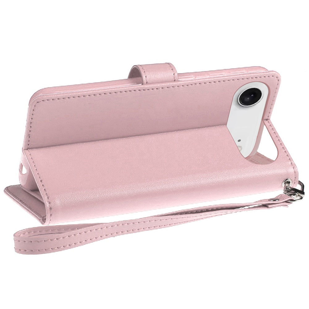 Phone Case for Apple iPhone 17 Air Wallet Credit Card Holder Leather Grip Shockproof Hybrid Protective Style Durable Flip Pouch Cover Rose Gold