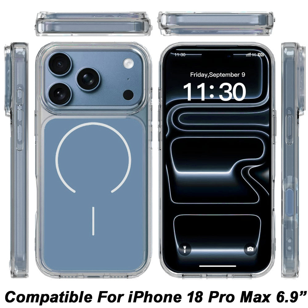 Phone Case for Apple iPhone 18 Pro Max Metallic Transparent Magnetic Magsafe Compatible Shockproof Hybrid TPU Durable Clear Protective Grip Cover