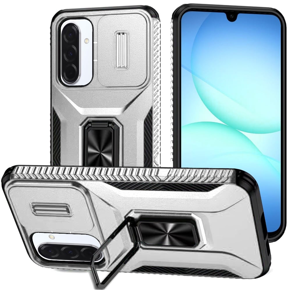 Phone Case for Galaxy A17 5G Magnetic Ring Stand Camera Protection Shockproof Heavy Duty Kickstand Rugged Grip Anti Scratch Hybrid Cover Silver