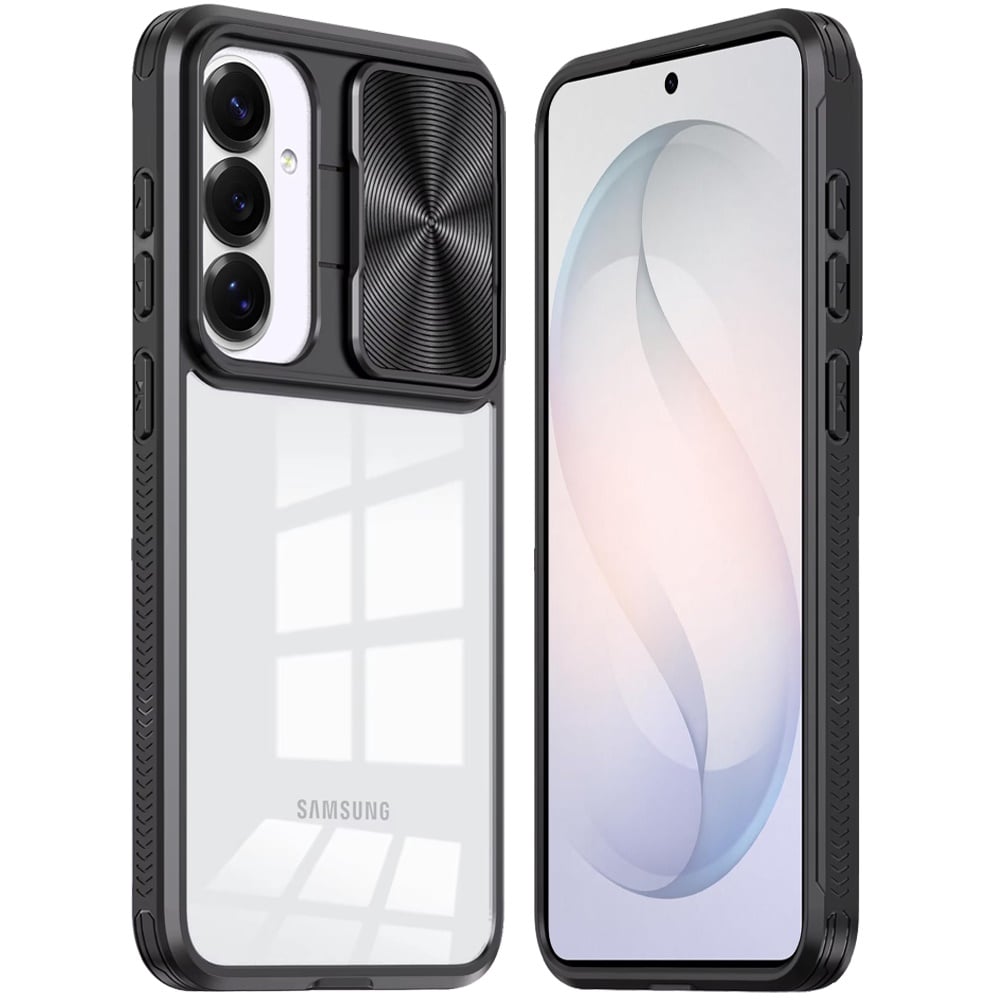 Phone Case for Samsung Galaxy S26 FE /S26 Fan Edition Clear Transparent Back with Sliding Camera Hybrid Shockproof Slim Protective Durable Colorful Frame Cover