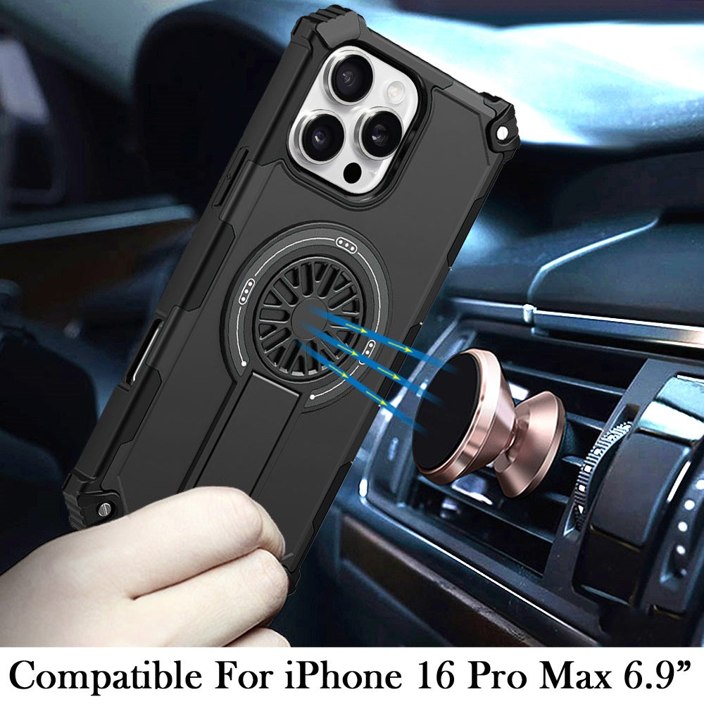 For iPhone 16 Pro Max (6.9") Texture Design Invisible Kickstand Case, MagSafe Compatible Hybrid Shockproof Cover, Car Mount Friendly Protector