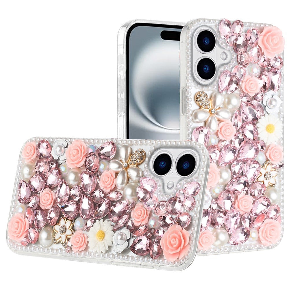 Rose Flower Full Diamond Bling Rhinestone Glitter Luxury Stylish Sparkle Protective Designer Hybrid