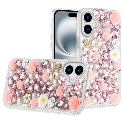 Rose Flower Full Diamond Bling Rhinestone Glitter Luxury Stylish Sparkle Protective Designer Hybrid