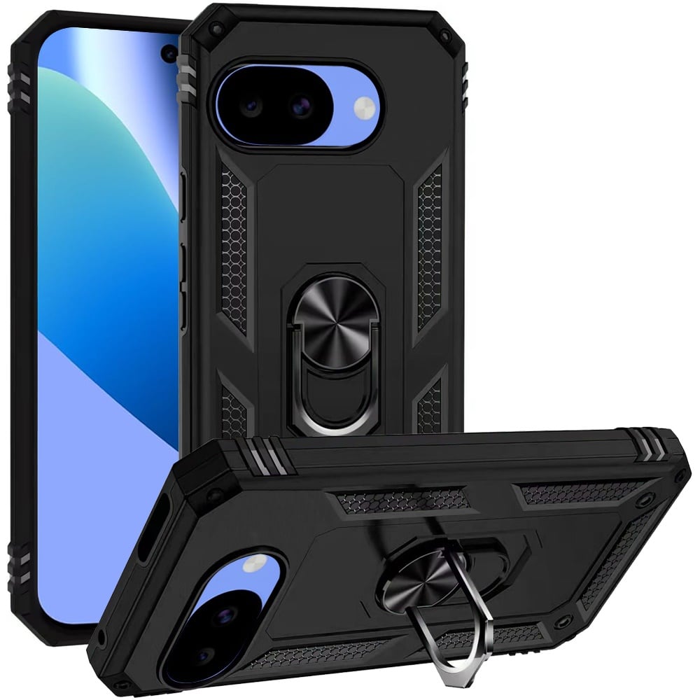 Phone Case for Google Pixel 10A Rotatable Ring Stand Shockproof Hybrid Armor Anti Slip Heavy Duty Fit Magnetic Car Mount Durable Grip Cover