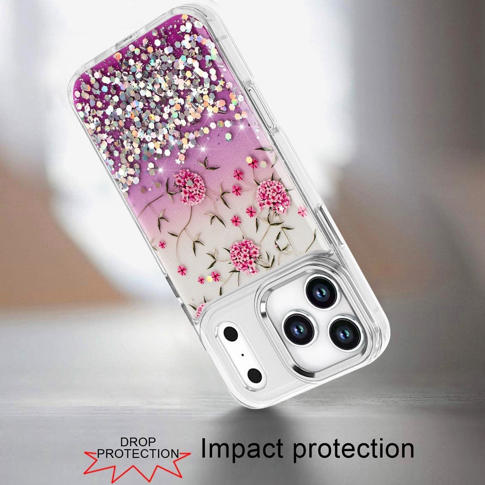 Phone Case for Apple iPhone 18 Pro/ 17 Pro Luxury Glitter Epoxy Design Chrome Metallic Edge Shockproof Protective Stylish Fashion Durable Slim Premium Finish Cover Pink