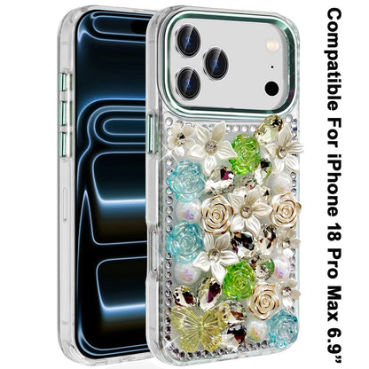 Phone Case for Apple iPhone 18 Pro Max Luxury Rose Bling Rhinestone Glitter Floral Hybrid Shockproof Stylish Protective Designer Ornament Sparkle Cover