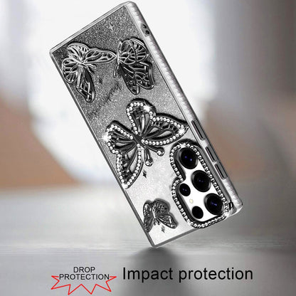 Phone Case for Samsung Galaxy S23 Ultra Butterfly Freedom Shimmer Glitter Thick TPU Shockproof Anti Slip Durable Protective Design Cover