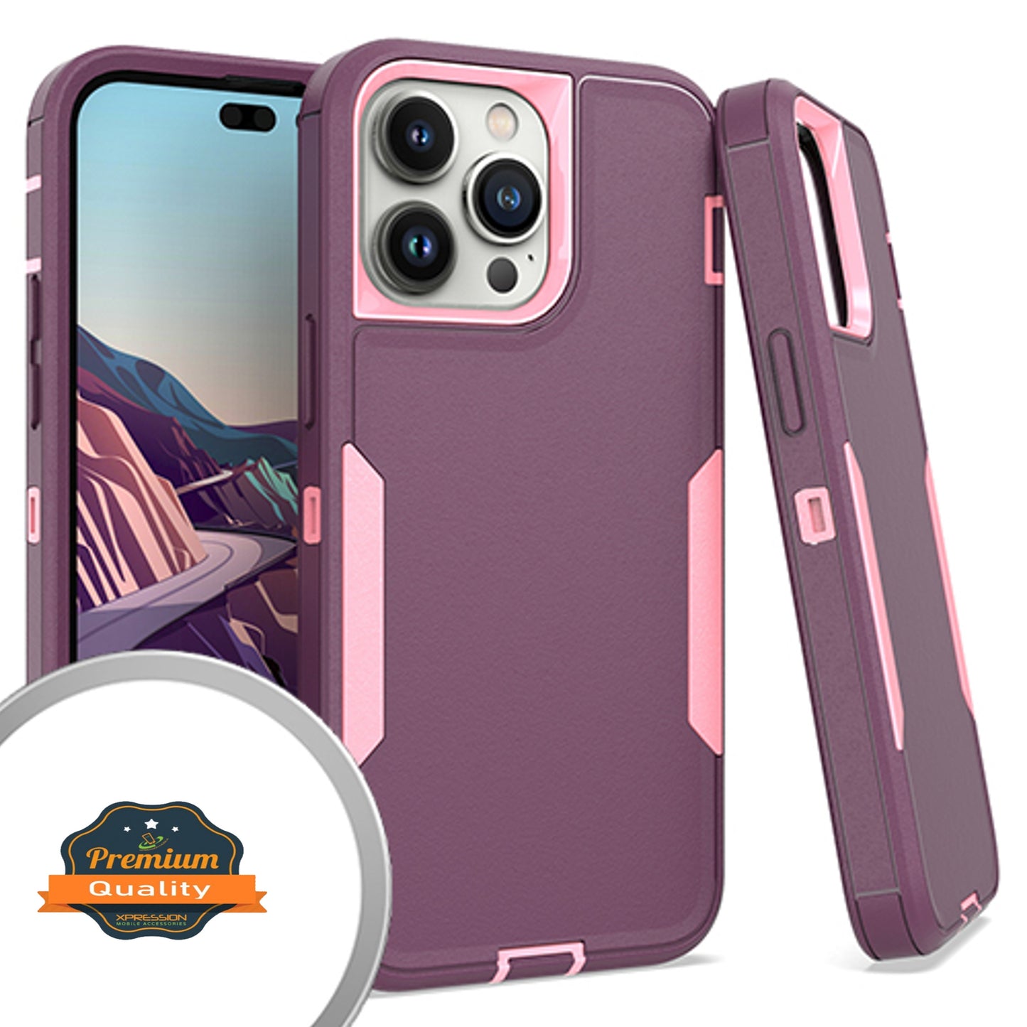 For Apple iPhone 15 Pro (6.1") Hybrid Shockproof Silicone Rubber TPU + Hard PC Heavy Duty Three Layer Body Protection  Phone Case Cover