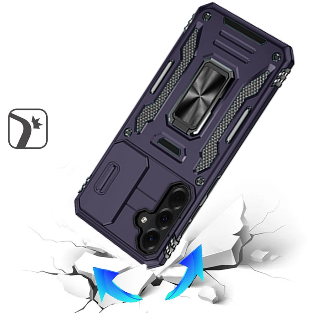 For Samsung Galaxy A37 Tough Hybrid Case with Movable Camera Window & Metal Ring Stand Shockproof Case Cover