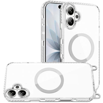 For Apple iPhone 17 (6.3") Clear Magnetic Frame PC Back Shockproof Protective Case with Detachable Lanyard Strap, Compatible with MagSafe Case Cover