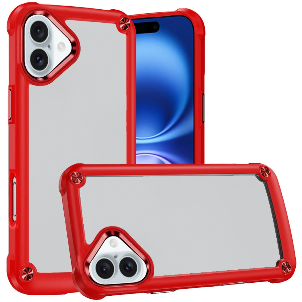 For Apple iPhone 17 Hybrid Transparent Rubber with Metal Buttons & Camera Edges Hard TPU Corner Frame Bumper Case Cover