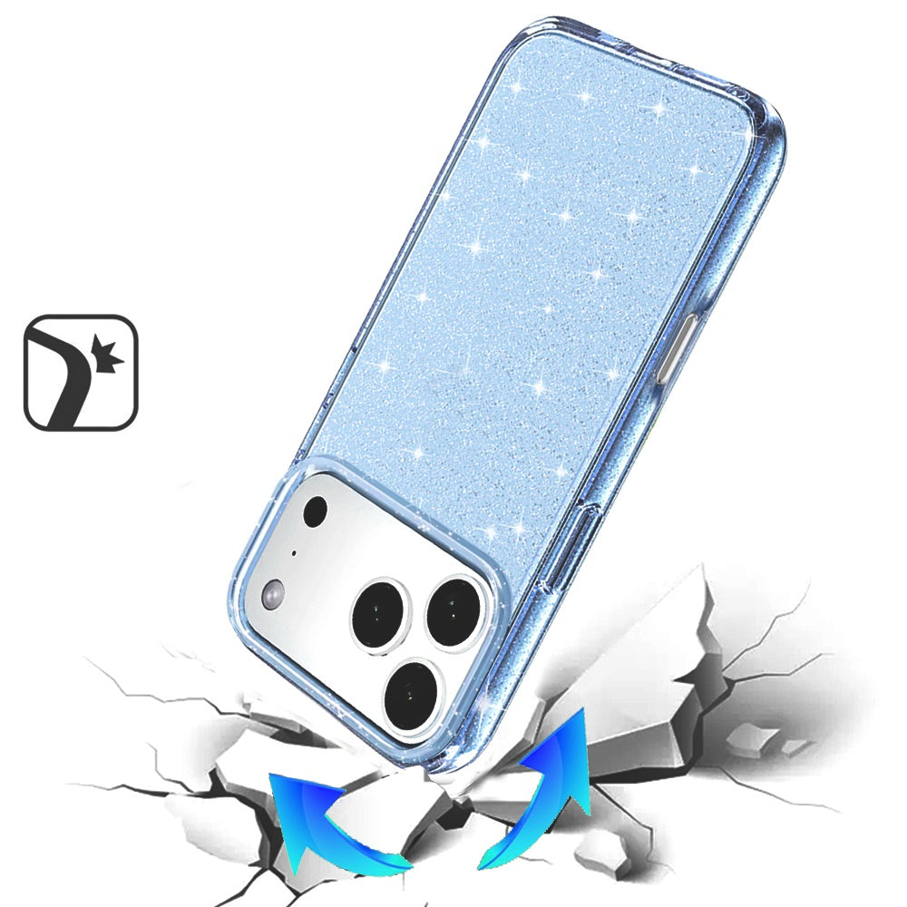 Phone Case for Apple iPhone 18 Pro Max/ 17 Pro Max Glitter Transparent Shockproof Thick Clear Hybrid Slim Fit Heavy Duty 3mm TPU Protective Bumper Cover Blue