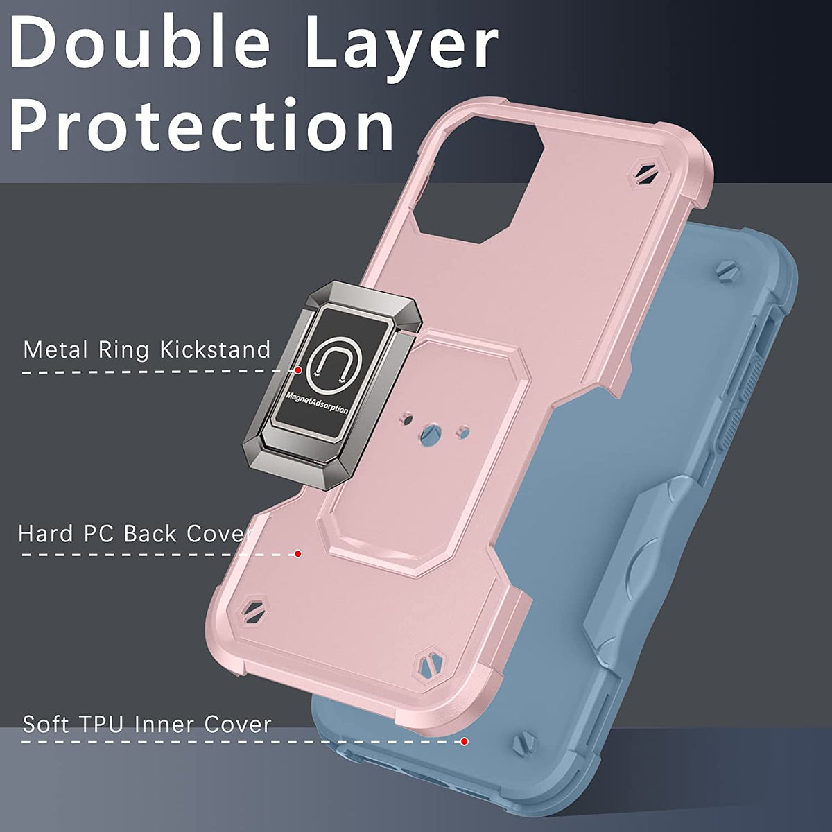 For Apple iPhone 16e /iPhone SE4 Heavy Duty Hybrid 2in1 Hard PC & TPU Rugged Bumper Shockproof with Magnetic Ring Kickstand Case Cover
