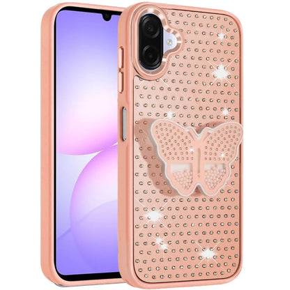 Phone Case Cover for Samsung Galaxy A07 4G Butterfly Moveable Grip 3D Pop Stand Full Diamond Bling Sparkling TPU Fashion Hybrid Cover