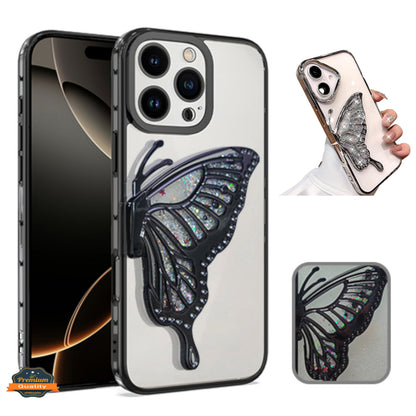 For Samsung Galaxy A16 Glitter 3D Butterfly Bling Case, Chrome Electroplate Sparkle Liquid Flowing Plating Hybrid Bumper Case Cover