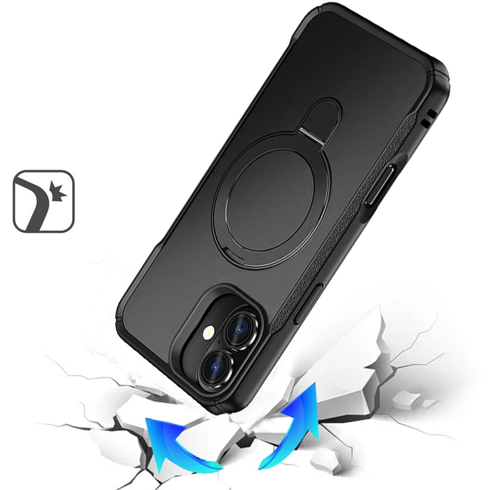 For Samsung Galaxy S26+ / S26 Plus Matte Finish Magnetic Ring Hybrid Protective Invisible Kickstand Magsafe Compatible Case Cover Black