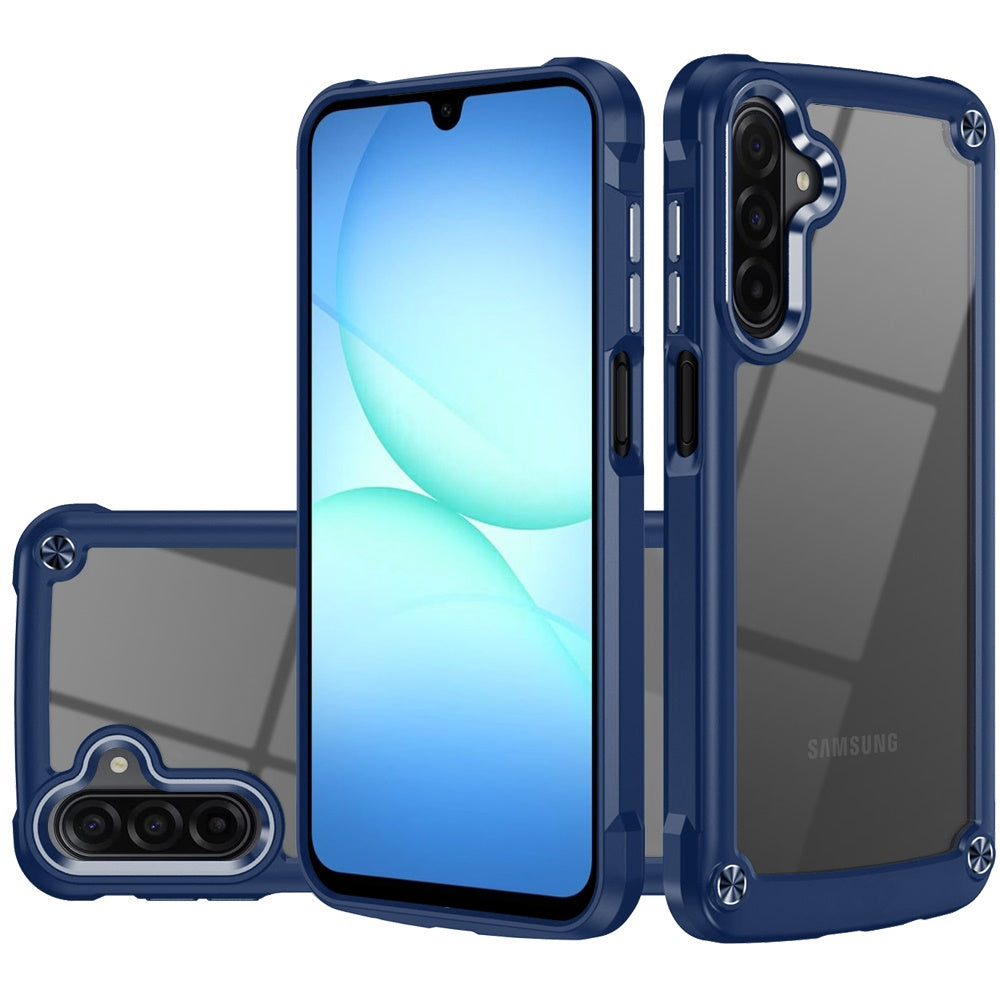 Phone Case for Galaxy A17 5G Transparent Hybrid Metal Button Camera Edge Shockproof Bumper Frame TPU Protective Slim Grip Durable Cover Blue