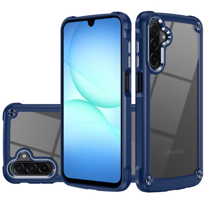 Phone Case for Galaxy A17 5G Transparent Hybrid Metal Button Camera Edge Shockproof Bumper Frame TPU Protective Slim Grip Durable Cover Blue