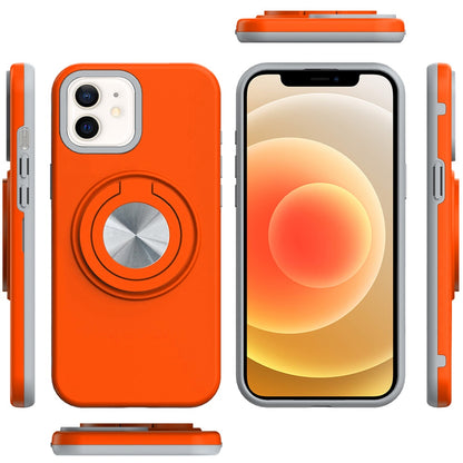 For iPhone 12 / iPhone 12 Pro (6.1") Metal Matte Hybrid with Invisible Rotational Ring Stand, Car Mount Friendly, Military Grade Slim Fit Sturdy Case Cover Cosmic Orange