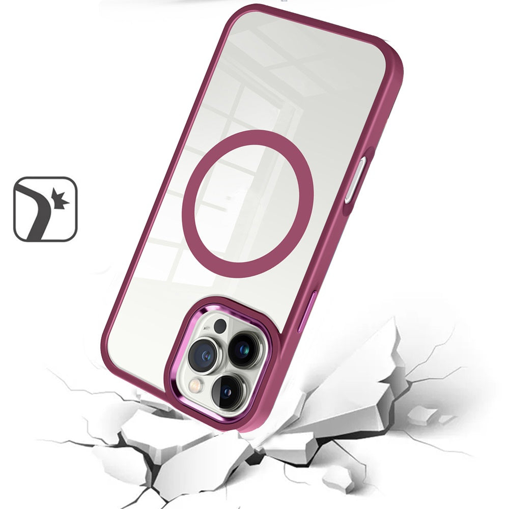 For Apple iPhone 16 Pro Max (6.9") MagSafe Compatible Transparent Greatest Clear Acrylic with Color Frame Thick Hybrid TPU Hard Case Cover