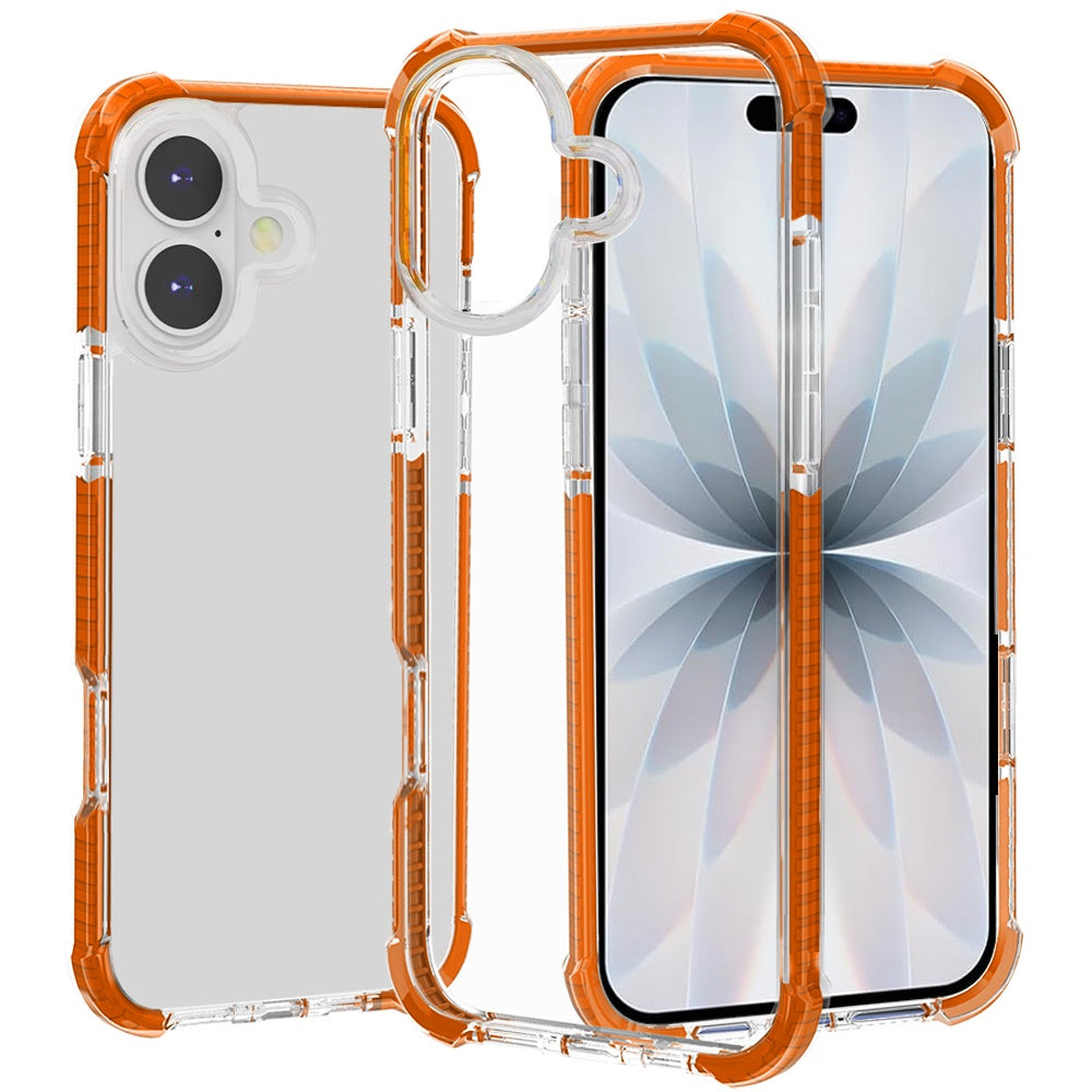 For Apple iPhone 17 Pro (6.3") Hybrid Transparent Acrylic Rubber Gummy Hard PC Silicone TPU Color Bumper Frame Shockproof Case Cover Cosmic Orange