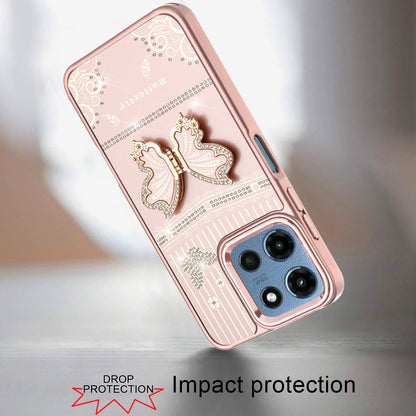 Phone Case for Motorola Moto G Play 5G 2026 Glitter Bling Butterfly Stand Metallic Edge Hybrid Shockproof Grip Durable Camera Protection Stylish Design Cover Rose Gold
