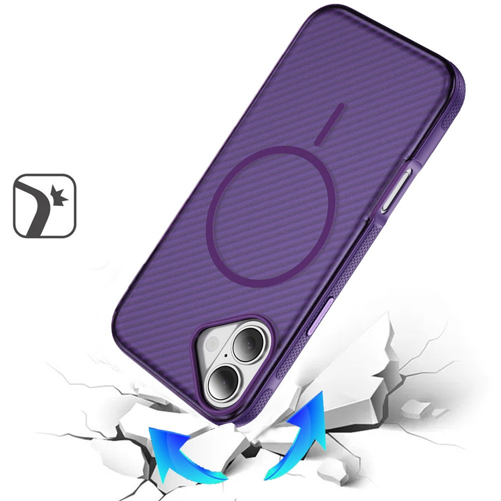For Apple iPhone 17 (6.3") Thick Carbon Design Magnetic Hybrid Drop Protection with Metallic Buttons & MagSafe Compatible Case Cover Purple