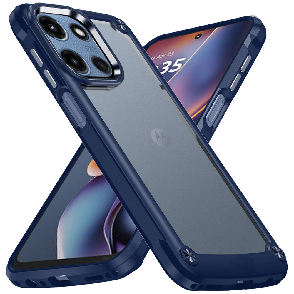 For Motorola Moto G 5G 2025 Hybrid Transparent Rubber with Metal Buttons & Camera Edges Hard TPU Corner Frame Bumper Case Cover