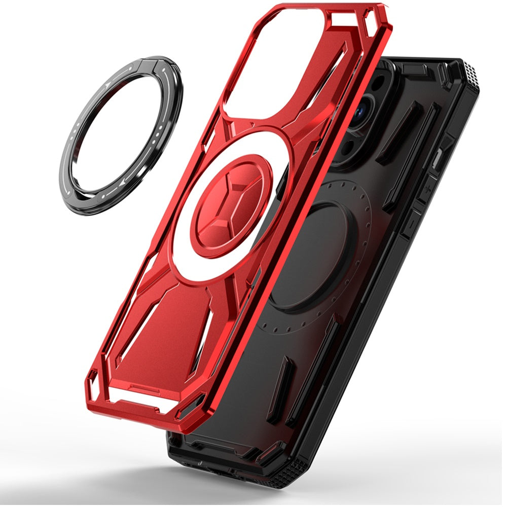 For Samsung Galaxy S22+ Plus Hybrid Magnetic Ring and 360° Rotational Kickstand with MagSafe Compatible, Military Grade Drop Protection Case Cover Red