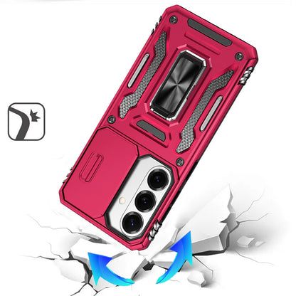 Phone Case for Samsung Galaxy S26 FE /Fan Edition Tough Metal Ring Shockproof Sliding Camera Window Hybrid Armor Rugged Anti Slip Heavy Duty Grip Cover