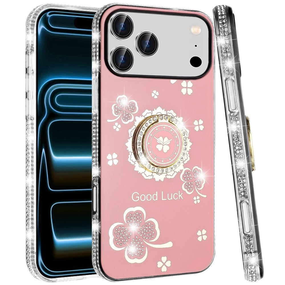 Phone Case for Apple iPhone 18 Pro Glitter Diamond Ring Stand Sparkle Rhinestone Edge AntiSlip Kickstand Luxury Fashion Bumper Shockproof Cover