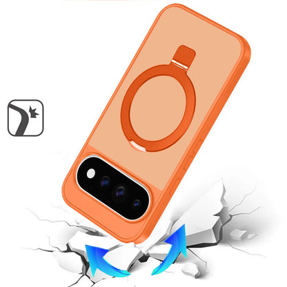 Phone Case for Google Pixel 11 /11 Pro Magnetic Ring Stand Full Rotation Matte Shockproof Grip Anti Slip Durable Camera Protection Hybrid Cover Orange