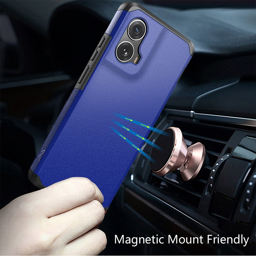 Phone Case for Motorola Edge 2024 Slim Tough Shockproof Heavy Duty Hybrid Armor Anti Slip Durable Grip Dual Layer TPU Protective Hard Shell Cover Blue