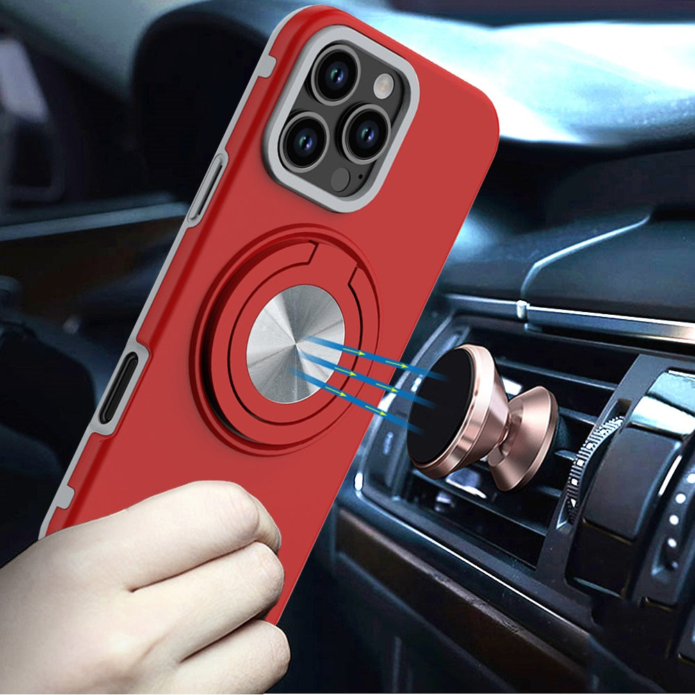 For Samsung Galaxy S25 Fan Edition /Galaxy S25 FE Metal Matte Hybrid with Invisible Rotational Ring Stand, Car Mount Friendly, Military Grade Slim Fit Sturdy Case Cover Red