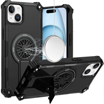 For iPhone 15 (6.1") Texture Design Invisible Kickstand Case, MagSafe Compatible Hybrid Shockproof Cover, Car Mount Friendly Case Cover