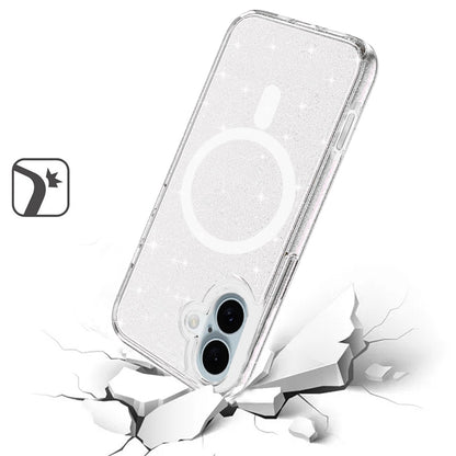 For iPhone 16 (6.1") MagSafe Compatible Glitter Sparkle Bling Hybrid Case with Magnetic Circle, Slim TPU & Hard PC Frame Case Cover Clear