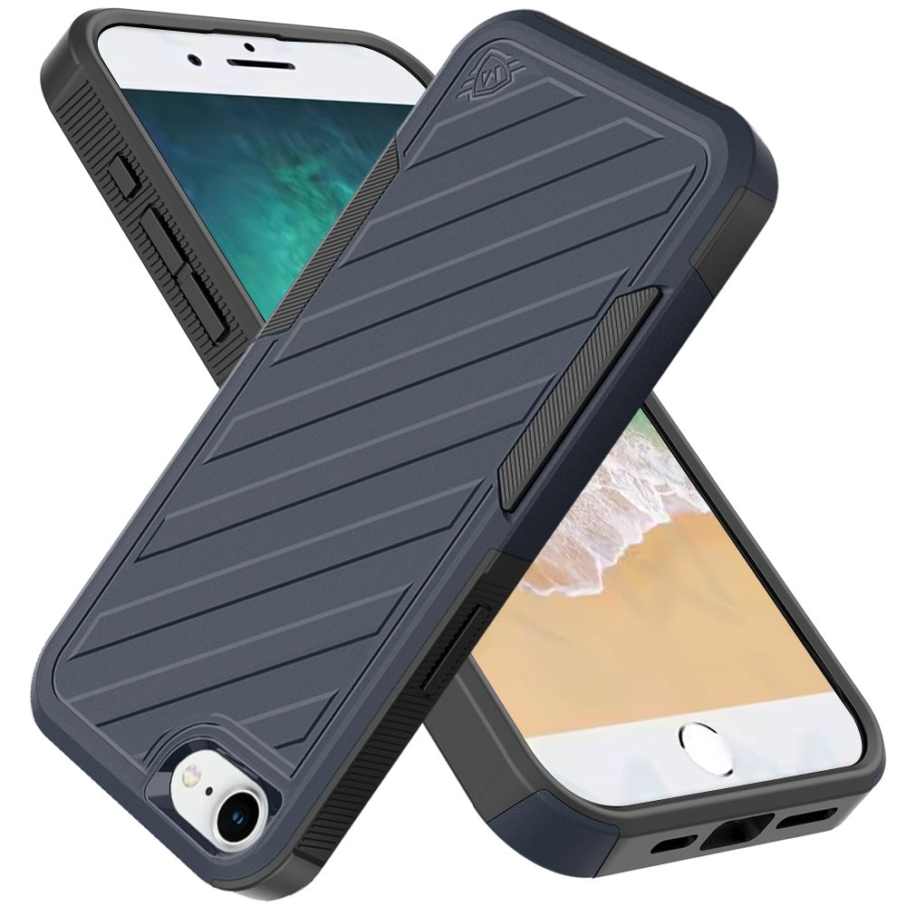 For Apple iPhone 16e Hybrid lined shockproof dual layer Rugged 2in1 Hard PC & Silicone TPU Non Slip Textured Tough Armor Case Cover Blue Navy