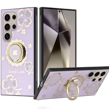 For Samsung Galaxy S25 Ultra Diamonds 3D Fashion Bling Sparkly Glitter Ornaments Engraving Hybrid with Ring Stand Case Cover