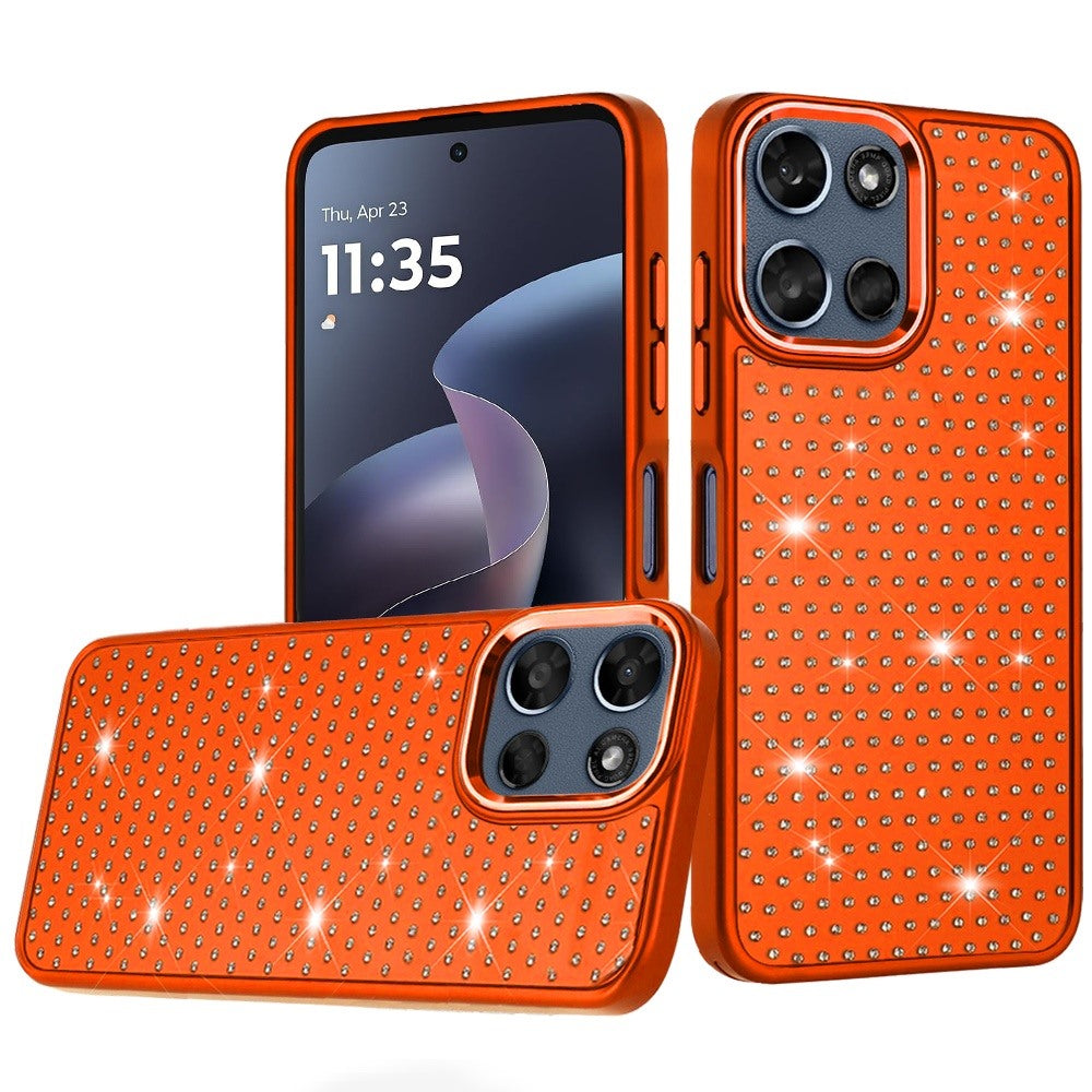 Phone Case for Motorola Moto G Play 5G 2026 Luxury Diamond Bling Sparkle Chrome Metallic Edge Shockproof Durable Protective Stylish Premium Hybrid Design Cover Cosmic Orange