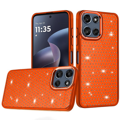 Phone Case for Motorola Moto G Play 5G 2026 Luxury Diamond Bling Sparkle Chrome Metallic Edge Shockproof Durable Protective Stylish Premium Hybrid Design Cover Cosmic Orange