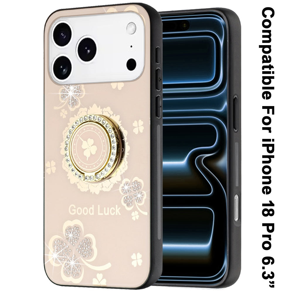 Phone Case for Apple iPhone 18 Pro Diamond 3D Fashion Floral Glitter Engraved Luxury Bling Hybrid Shockproof Chrome Edge Protective Grip Cover