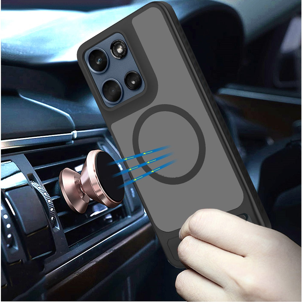 Phone Case for Motorola Moto G Play 5G 2026 Matte Magnetic Metal Kickstand Shockproof Grip Anti Slip Durable Protective Heavy Duty Hybrid Cover