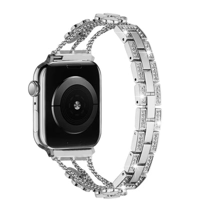 Watch Band for Apple Watch 42/44/45/46mm & Ultra 49mm, Series 4-10 & SE Zinc Alloy Heart Link Bracelet Rhinestone Secure Clasp Durable Metal Replacement Adjustable Silver