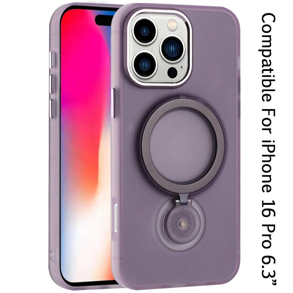 For Apple iPhone 16 Pro (6.3") MagSafe Compatible with 360 degree Circle Ring Stand Magnetic Kickstand Slim Hybrid Case Cover
