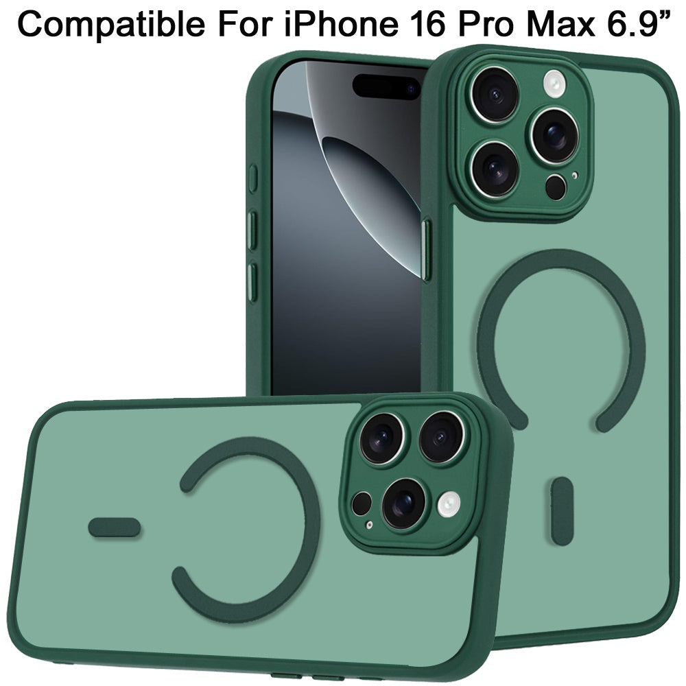 Phone Case for iPhone 16 Pro Max (6.9") Matte Frosted Magnetic Hybrid Hard PC Soft TPU Camera Protection Slim Shock Absorbing Anti Fingerprint Cover