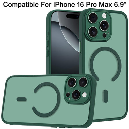 Phone Case for iPhone 16 Pro Max (6.9") Matte Frosted Magnetic Hybrid Hard PC Soft TPU Camera Protection Slim Shock Absorbing Anti Fingerprint Cover