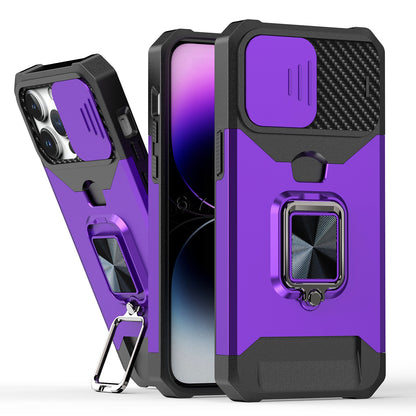 For Apple iPhone 16e Wallet Case with Ring Stand & Slide Camera Cover Back Credit Card Slot Holder, Military Grade Case Cover Hot Pink