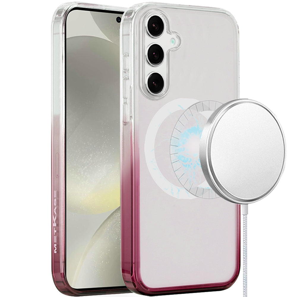 Phone Case for Samsung Galaxy S25 Plus, S25+, Galaxy S24+, GS24 Plus Magnetic Back Compatible with Magsafe Gradient Hybrid Hard PC Soft TPU Clear Back Shock Absorbing Slim Fit Cover Two Tone Pink