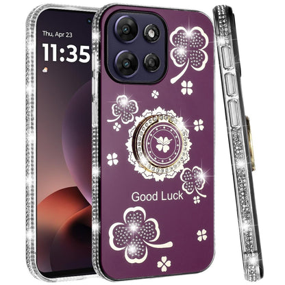 Phone Case for Motorola Moto G Power 5G 2026 /2025 Glitter Diamond Ring Stand Sparkle Rhinestone Edge AntiSlip Kickstand Luxury Fashion Bumper Shockproof Cover Purple